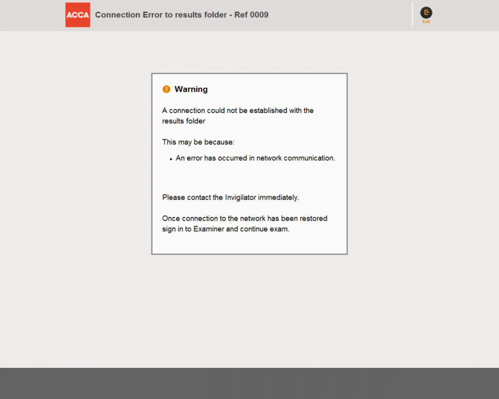 Error Ref 0009 Connection Could Not Be Established With Results Folder Acca Cbe On Demand